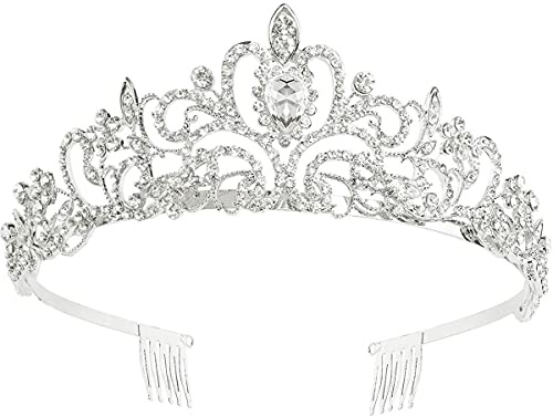 HPMAISON Crystal Wedding Crown Women Girls Pageant Tiara Carnival Headdress Fancy Dress Headband Princess Queen Prom Bridal Hair Accessories with Comb for Birthday Party Halloween Christmas Costume