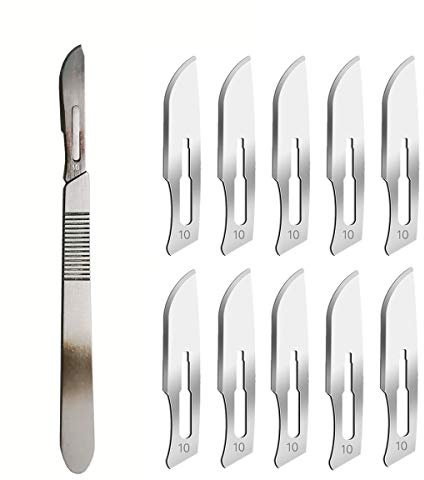 ABMRO Lames de scalpel # 10 avec manche # 3 – Rasoir stérile à lame unique pour dermaplaning, dissection, podologie et toilettage professionnel, retrait de l'acné, réparation de téléphone portable
