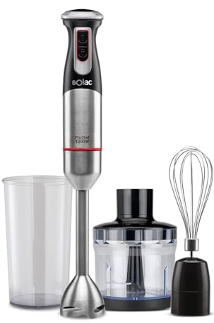 SOLAC ProChef 1200 - Batidora de mano y accesorios 1200 W - Funcin turbo - Cuchilla y pie de acero inoxidable - Gris, negro y rojo