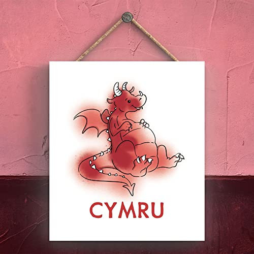 Global Designs Cymru Wales Cute Welsh Dragon Sign Decorative Hanging Wooden Plaque