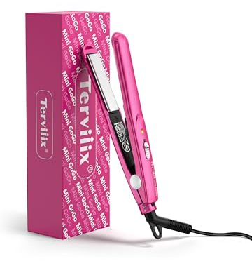 Terviiix Mini Flat Iron for Bangs Short Hair Edges, 1/2 Inch Small Ceramic Hair Straightener and Curler 2-in-1, Travel Flat Iron with Dual Voltage, 430F Fast Heat, Pouch - Pink