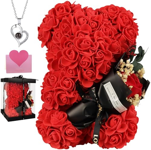 Valentines Day Gifts for her - Romantic Forever Preserved Roses Floral Teddy Bear Rose Bear, Eternal Love Keepsake Gifts for Girlfriend/Wife - Anniversary & Birthday Gifts for Women