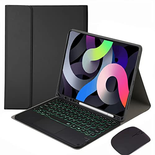 Funda con Teclado Español Ñ Táctil para iPad 10.2 pulgadas 9ª/8ª/7ª generación/Air 3/Pro 10.5, teclado magnético desmontable inalámbrico Bluetooth retroiluminado con soporte para lápices,Negro