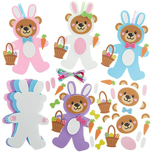 Baker Ross FX503 Kit de décorations de Pâques en forme de lapin et d'ours en peluche – Lot de 8, Décoration de Pâques en mousse pour les enfants.
