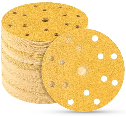 STEBRUAM 150mm Sanding Discs,Hook and Loop 60/80/120/180/400 Grits 15 Hole 6 Inch Round Sanding Discs Pads for Random Orbital Sander Pads and All Oscillating Tools (50pcs)