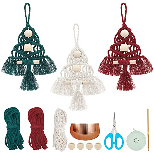 INFUNLY DIY Weihnachtsmakrame -Baum -Makrame -Kit für Erwachsene Makrame DIY Kit für Anfänger mit schriftlichen Anweisungen und Video für Weihnachtsbaum -Hängedekor 3 Sets 3 Farben