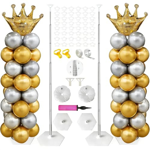 Balloon Column Stand Kit Set of 2, Adjustable 2M Balloon Tower, with Base | Metal Balloon Holder for Party Decoration, Wedding, Christmas, Birthday