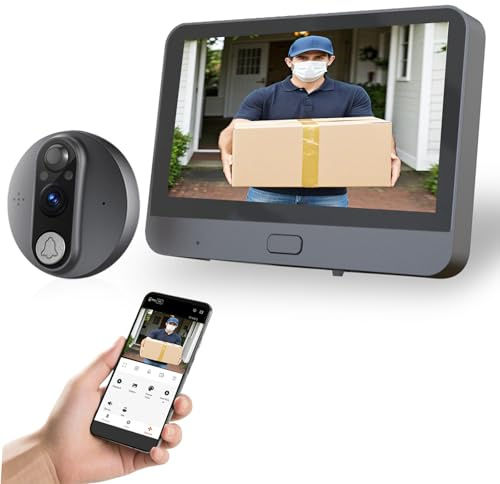Cawhum WiFi Video Doorbell for Apartment,Peephole Camera with 4.3 LCD Display,1080P, 120° Wide Angle, Night Vision,Motion Detection,2-Way Audio,Digital Peephole veiwer,Smart Life App Compatible