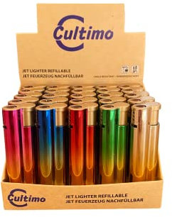 Clearfee Mechero de llama Jet | resistente al viento, resistente a la intemperie | rellenable | elegante oro metálico | Mechero electrónico Jet Turbo llama (arco iris, 25)