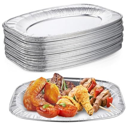 Best House Large Aluminium Foil Serving Platters, Oval Aluminium Foil Food Containers Serving Trays Dish (L 54.7 X W 36 X H 3 CM) (Pack of 5)