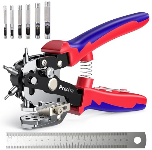 Belt Hole Puncher, Preciva 10 Sizes Leather Hole Punch, with 6PCS Extra Hole Punches, Ruler, Stainless Steels Punch Tool for Belt, Thin Iron, Paper Card, Plastic, Fabrics