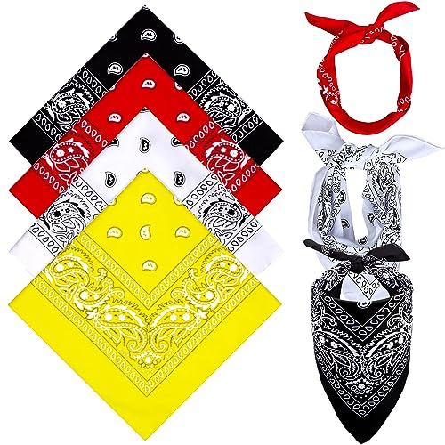 Simsky Lot de 4 Bandana Classique en Cachemire pour Hommes et Femmes - Foulard Triangulaire, Couvre-chef pour Cou, Poignet, Tête de Motard - 54 x 54 cm