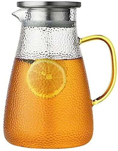 ANSNOW Wasserkrug, Teekanne Aus Glas Mit Deckel, Vereist Und Griff, Hitzebeständiger Krug Aus Borosilikatglas Für Tee/Kaltes Heißes Wasser/Eiswein, Kaffee, Milch Und Saft, Getränkekrug Mit Ausgießer