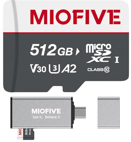 Miofive Tarjeta de memoria microSDXC – Tarjeta micro SD definitiva con lector de tarjetas USB 3.0 tipo C de 170 MB/s, C10, U3, A2, V30, 4K para cámaras de salpicadero, teléfonos inteligentes Android,