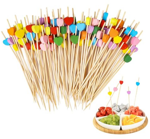 100 Stück Cocktail Picks Herz Zahnstocher,Cocktailspieße Cocktail Sticks Bunt Fingerfood Spieße Cocktail Zubehör Deko für Hochzeit Bar Party Obstspieß Cocktail Deko