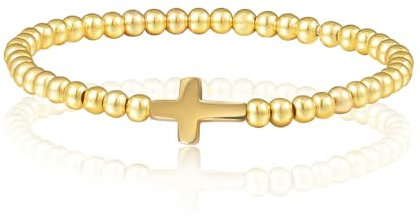 MILAKOO Gold Bead Armbänder für Frauen 4/6mm Stahl Stretch kugelarmband Gold Freundschaftsarmband mit Muschel Perlen Anhänger