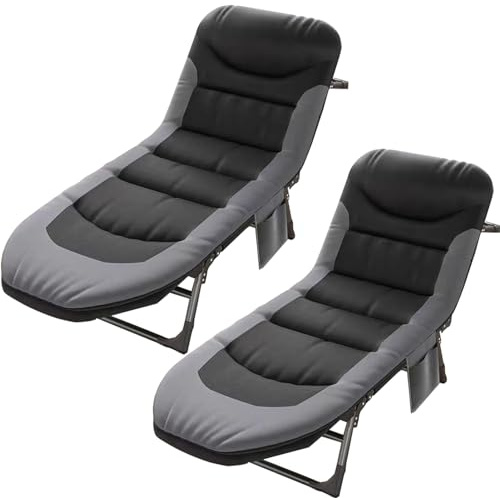 Feldbett Klappbar mit Matratze, Verstellbares Campingbett, Karpfenliege, Gästebett Klappbar für Outdoor Indoor, Campingliege, Anglerliege Klappbett Liegestuhl für Garten Reisen (Black 1 Pair)