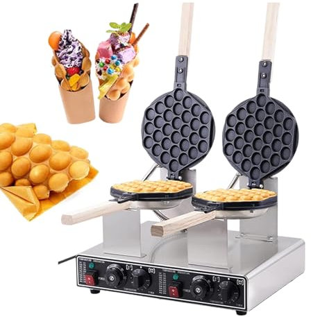 pealiritansemen Bubble Waffle Maker, Electric Egg Waffle Iron, Egg Waffle Maker Commerical Non-Stick Electric, 50-250°C Temperature Control, Timing Knob Within 5min,DoubleHead