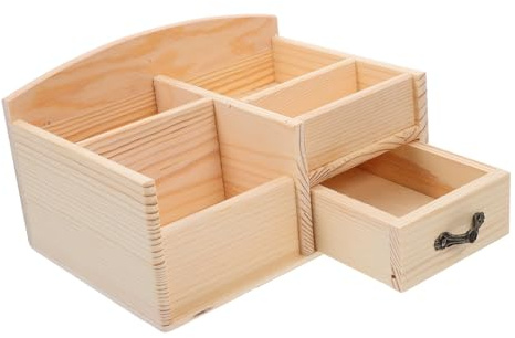 HOODANCOS Holz Schreibtisch Organizer Mit Schublade Kleiner Stiftehalter Für Büro Multifunktionaler Aufbewahrungsbehälter Praktischer Desktop Organizer Für Schulbedarf Vielfältig