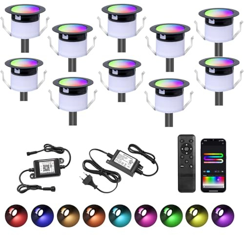 GEYUEYA Home Lot de 10 WIFI Spot LED Encastrable Extérieur Ø31MM 12V RGBW+IC Couleur Dynamique Etanche IP67 Spots à Encastrer Extérieur pour Terrasse Bois,Patio, Chemin, Mur, Jardin, Décoration