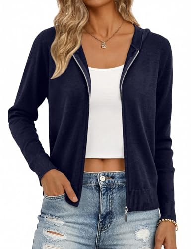 Aottori Cardigan Donna con Zip e Cappuccio Elegante | Maglione Cerniera Leggero, Golfino a Maniche Lunghe, Giacca in Maglia, Pullover Aperto Casual, per Primavera Autunno