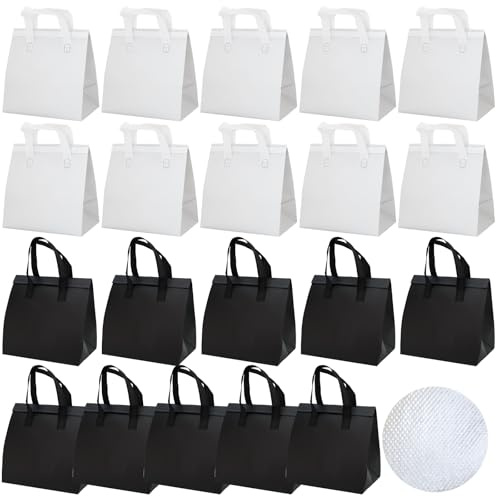 Chanseen 20 sacchetti isolati da asporto, usa e getta, termici, per pranzo, generi alimentari, per caffè, latte, tè, bevande calde e fredde, cibo fresco (nero, bianco)