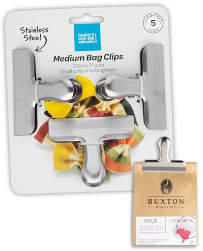 Durable Stainless Steel Food Bag Clips – Heavy Duty, Dishwasher Safe, Tight Seals for Kitchen, Freezer & Snack Storage. Keep Food Fresh with Extra Grip and Professional Design, Set of 3.