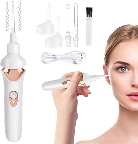 6PCS Ohrenschmalz Entferner- Elektrisch Ohrenreiniger, Mit Licht Und 5 Waschbaren ErsatzköPfen Und Usb Ladekabel, Sicheres Und Weiches Ear Cleaner, Geeignet Für Kinder Und Erwachsene Ohr Reinigung (A)