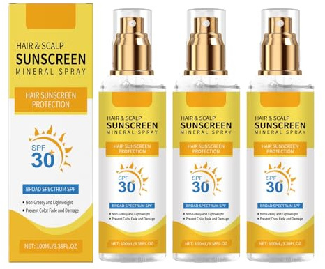 Crème solaire SPF 30 pour cheveux et cuir chevelu, spray solaire pour cheveux, non gras, protection UV, empêche la décoloration et la sécheresse de la couleur, protection UV taille voyage (3)