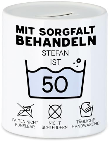 Kiddle-Design Personalisierte Spardose 50. Geburtstag - Mit Sorgfalt behandeln das Gute Stück ist 50-50ter Geburtstag Lustiges Geschenk Mann Frau, Sparbüchse Sparschwein