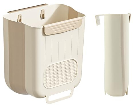 Dzmuero Kitchen Cupboard Bin, Food Waste Bin, Food Waste Caddy, Foldable Hanging, Wall Mounted Trash Can for Kitchen/Camping/Cabinet/Bathroom/Office/Car/Bedroom (White,6L)