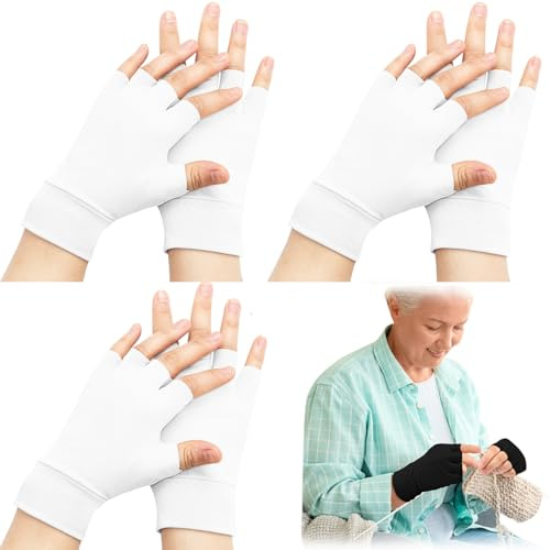 Yearntown 3 Pairs Elderly Skin Thin Protector Gloves Tone Fingerless Gloves Bruise Abrasion Protective to Cover Bruising, White, Medium