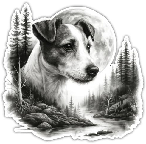 Samunshi® Jack Russell Terrier im Wald Aufkleber Autoaufkleber für Motorrad Fahrrad Roller oder Auto Wohnmobil SUV Geländewagen Hunde Sticker Dog Dogo 10x10cm