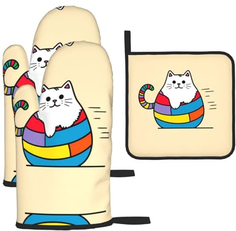 WZYWHJ Lot de 3 gants de cuisine épais avec motif chats colorés et maniques