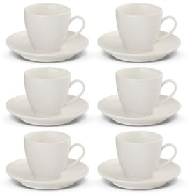 Gerlach 1760 Kaffeetassen Set - Cappuccino Tassen mit Untertassen - für 6 Personen - Porzellan - Flow New - Elfenbein 210 ml