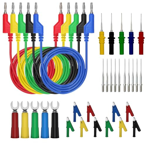 Set di 30 multimetri a banana da 4 mm, con 10 morsetti a coccodrillo, 5 clip a U, 5 perni di prova + 10 aghi intercambiabili, per multimetro test di tensione