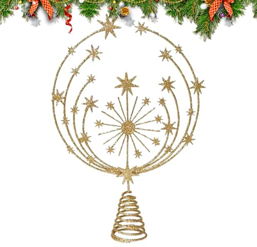Bajbumgn Puntali per Alberi di Natale | Stella a Fiocco di Neve 3D Puntale per Albero di Natale,Decorazioni Festive in Metallo per Esterni Casa Autunno Negozio Soggiorno