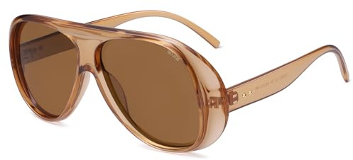 SOJOS Retro Polarized Oversized 90s Aviator Sunglasses Womens Men Trendy Vintage Square Shades SJ2661 Crystal Brown Frame Brown Lens