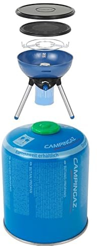 Campingaz Party Grill Piccola Griglia a Gas da Campeggio con Piastra Antiaderente e Portapentola + Cartuccia Gas CV 470 Plus