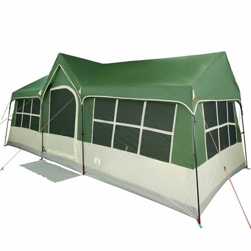 Tenda familiare con tetto verde e beige, 622 x 295 x 238 cm, impermeabile, con aste in acciaio, traspirante, antivento, con zanzariera e telo per il pavimento, per campeggio e attività all'aperto