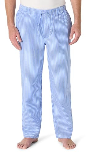Amazon Essentials Pantalones de Pijama de Popelina de Algodón de Corte Recto con Cintura Elástica con Cordón Hombre, Azul Claro Rayas, XL
