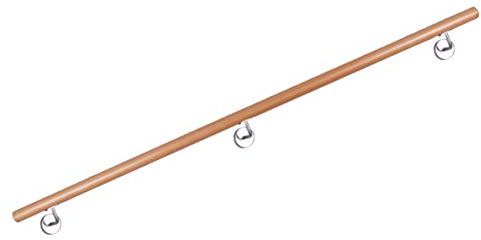 Handlauf Buche, lackiert, mit stabilen Halter aus Edelstahl, 36 Längen zur Auswahl ! (2.50m)