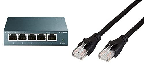TP-Link TL-SG105 Switch Ethernet Gigabit 5 Ports Metallique 10/100/1000 Mbps (Vitesse jusqu'à 2000Mbps) - Garantie à Vie & Amazon Basics Câble réseau Ethernet RJ45 catégorie 6-1,5 m