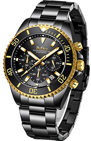 BIDEN Orologio Uomo Orologio Militare Acciaio Cronografo Impermeabile Luminosi Design Orologi Quadrante Grande da Polso Elegante Sportivo Analogici Data… | Cinturino acciaio inox, cronografo, datario, lunetta girevole, 3 ATM, movimento al quarzo, business
