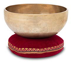 XDrum Omshanti Klangschale 10 cm Set inkl. Kissen, Handgemacht in Indien | Material: Messinglegierung, Durchmesser: ca. 10 cm, Gewicht: ca. 300 g, Farbe: gold, Runde Form, Durchmesser: 11 cm, Ursprung