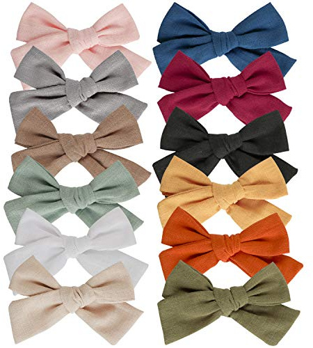 Baby Girl Hair Clips, 12 Pack Large Bows Barrettes Fully Lined Alligator Clip Hair Accessories for Little Girls Toddler Kids Children