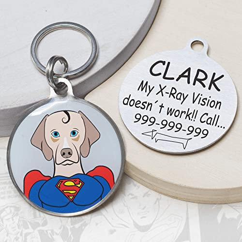 Snout Fashion Superdog, Hundemarken ID Tag dür Hünde - Super Man in der Welt der Hünder, Personalisierte Hünde ID-Tags (Up to 10kg/20lb (Ø30mm))