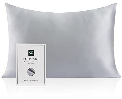 RUIPTSKE Natural Silk Federa, ipoallergenico, 22momme, 100% Seta, 600 Filati, con a Scomparsa Cerniera (gray, 50x75cm)