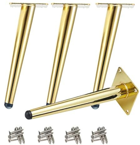 Drenky 4 Stück Schräge Tischbeine, Metallschrankbeine, Kegel Möbelbeine, 201 Edelstahl, Golden, 30 cm Höhe, No-Slip Silent Base Platzierung für Sofas, Tische und andere Möbelbeine
