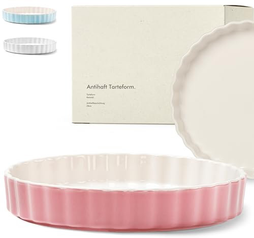 KIVY Teglia Forno [28 cm] | Teglia da Forno in Ceramica Antiaderente | Stampo per Dolci in Ceramica Rosa | Stampo per Torte | Stampo per Quiche | Stampo in Ceramica Rotondo